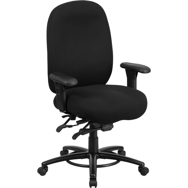 HERCULES Series 24/7 Intensive Use Big & Tall 350 lb. Rated Black Fabric Multifunction Ergonomic Office Chair - Foot Ring. The main picture.