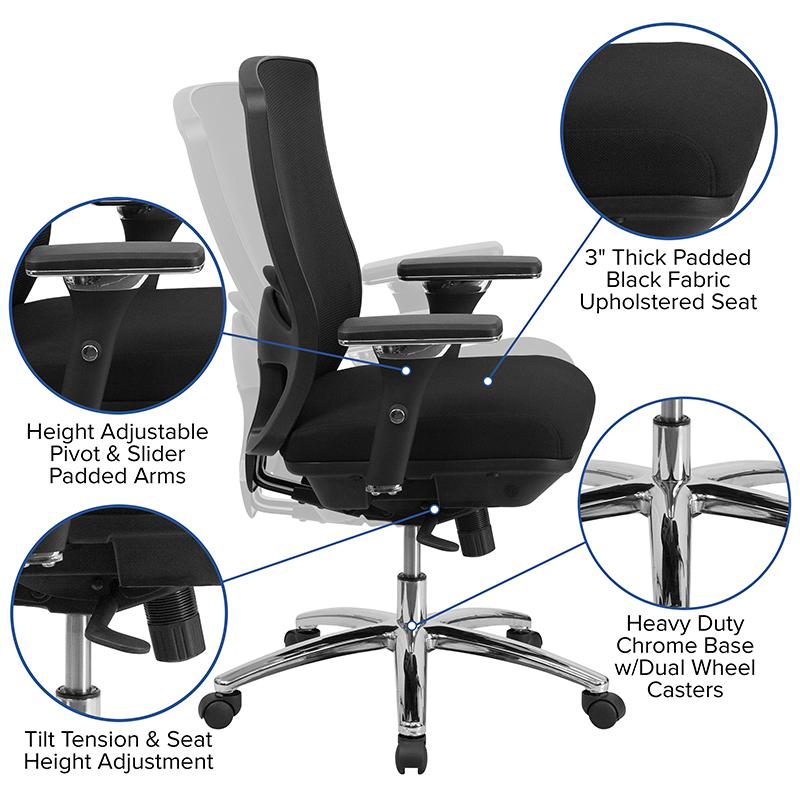 24/7 Intensive Use 350 lb. Rated Black Mesh Multifunction Swivel Office Chair. Picture 5