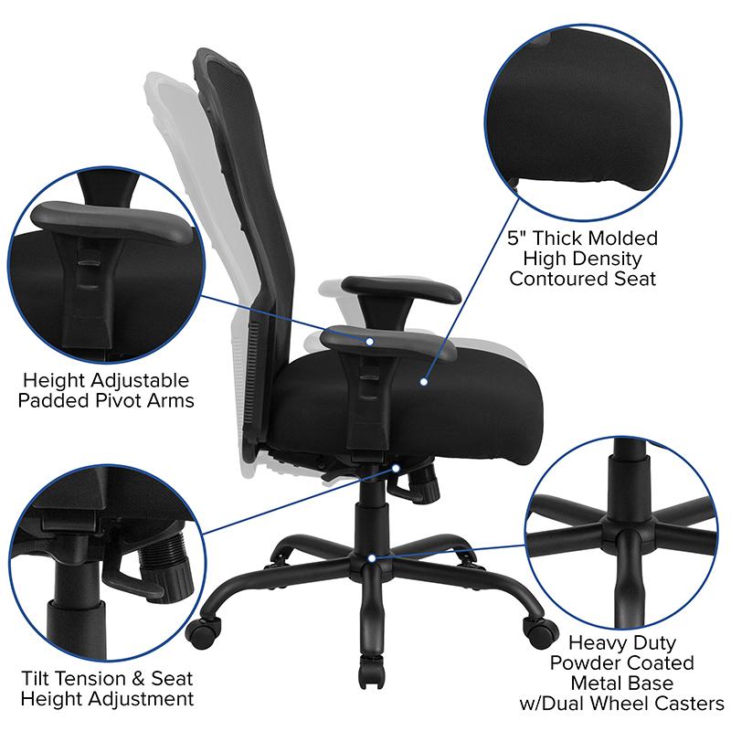 HERCULES Series 24/7 Intensive Use Big & Tall 400 lb. Rated Black Mesh Multifunction Synchro-Tilt Ergonomic Office Chair. Picture 5