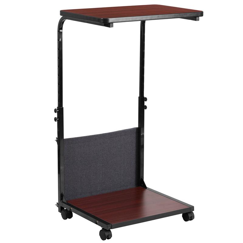Mobile Sit-Down, Stand-Up Mahogany Computer Ergonomic Desk with Removable Pouch (Adjustable Range 27'' - 46.5''). Picture 2
