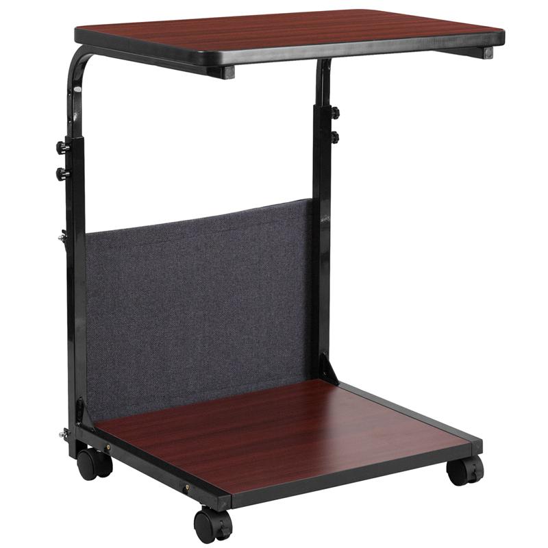 Mobile Sit-Down, Stand-Up Mahogany Computer Ergonomic Desk with Removable Pouch (Adjustable Range 27'' - 46.5''). Picture 3
