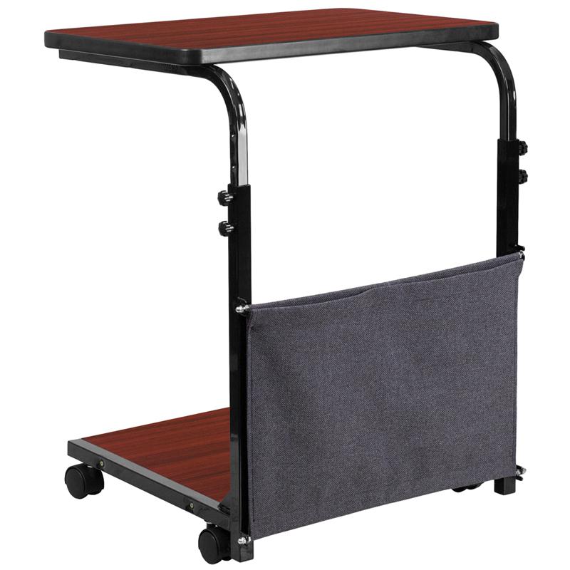 Mobile Sit-Down, Stand-Up Mahogany Computer Ergonomic Desk with Removable Pouch (Adjustable Range 27'' - 46.5''). Picture 4
