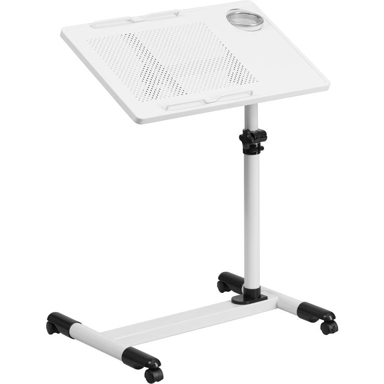 White Adjustable Height Steel Mobile Computer Desk. Picture 1