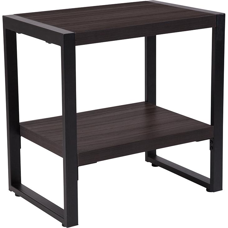 Charcoal Wood Grain Finish End Table with Black Metal Frame. Picture 1