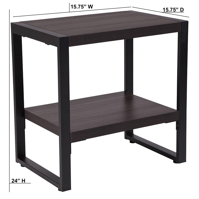 Charcoal Wood Grain Finish End Table with Black Metal Frame. Picture 2