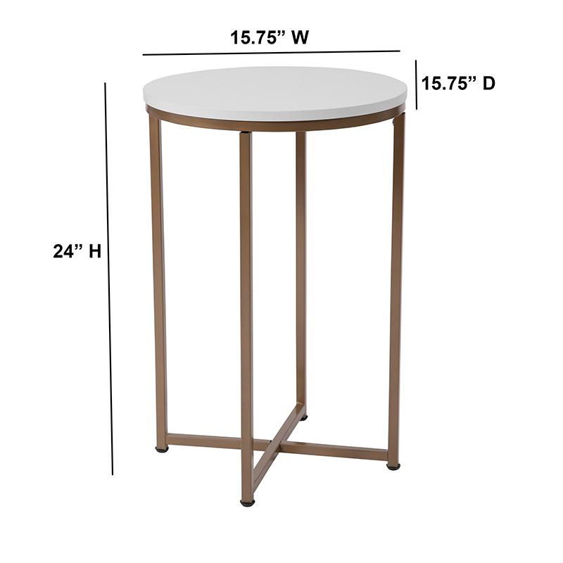 End Table - Modern White Finish Accent Table with Crisscross Brushed Gold Frame. Picture 2