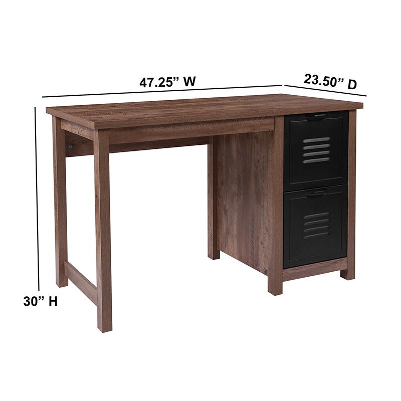 Crosscut Oak Wood Grain Finish Computer Desk with Metal Drawers. Picture 5