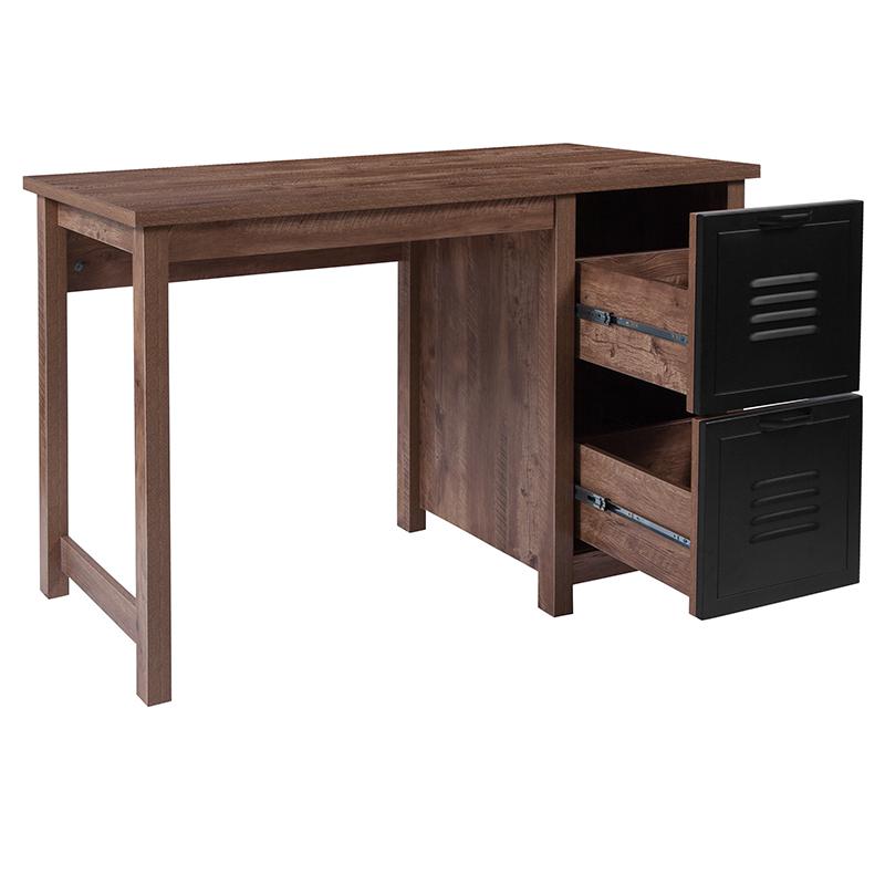 Crosscut Oak Wood Grain Finish Computer Desk with Metal Drawers. Picture 2