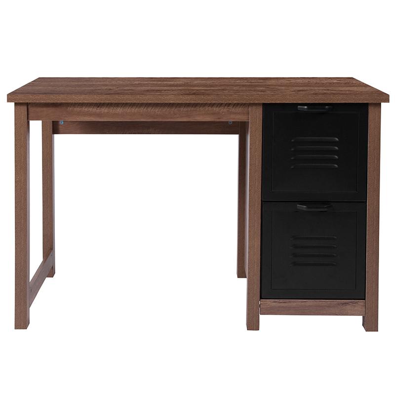 Crosscut Oak Wood Grain Finish Computer Desk with Metal Drawers. Picture 4