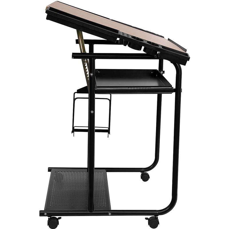 Adjustable Drawing and Drafting Table with Black Frame and Dual Wheel ...