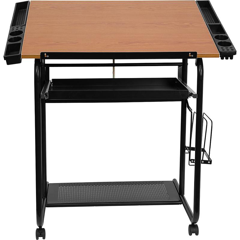 Adjustable Drawing and Drafting Table with Black Frame and Dual Wheel Casters. Picture 4