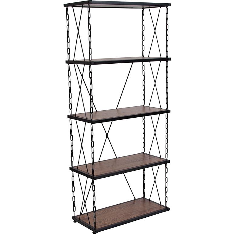 Hills 4 Shelf 57 H Chain Metal Frame Bookcase In Antique Wood