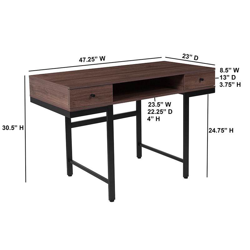 Bartlett Dark Ash Wood Grain Finish Computer Desk with Drawers and Black Metal Legs. Picture 5