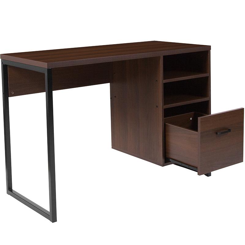 Northbrook Rustic Coffee Wood Grain Finish Computer Desk with Black Metal Frame. Picture 2