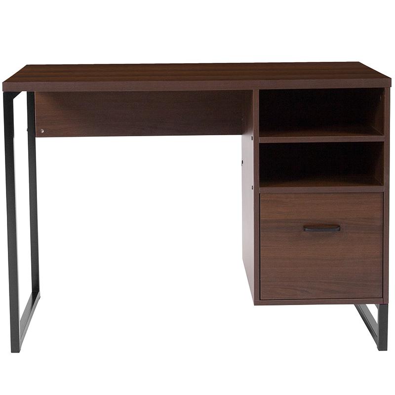 Northbrook Rustic Coffee Wood Grain Finish Computer Desk with Black Metal Frame. Picture 5