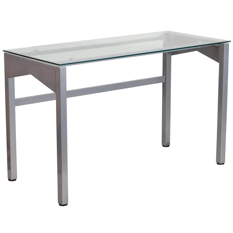 Contemporary Clear Tempered Glass Desk with Geometric Sides. The main picture.