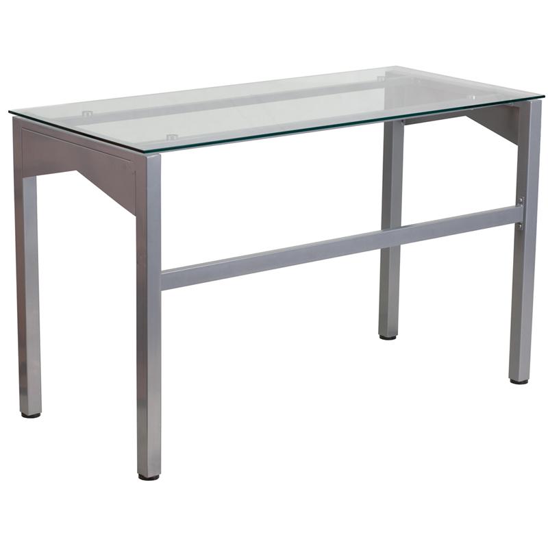 Contemporary Clear Tempered Glass Desk with Geometric Sides. Picture 2