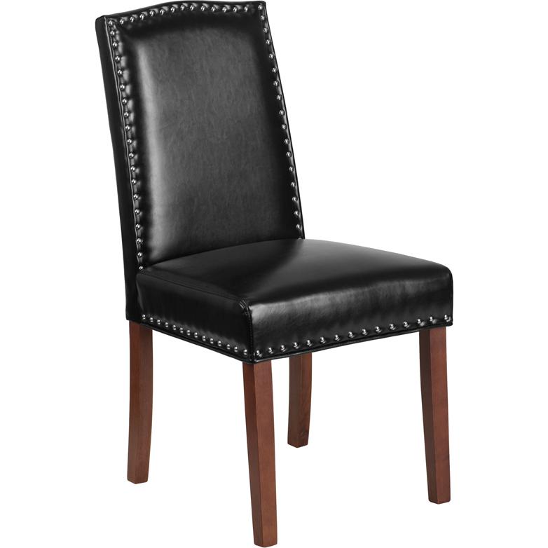 Hampton Hill Black LeatherSoft Parsons Chair with Silver Accent Nail Trim. Picture 1
