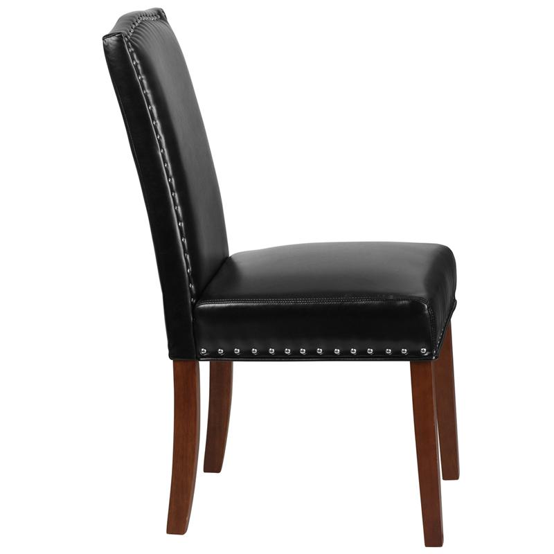 Hampton Hill Black LeatherSoft Parsons Chair with Silver Accent Nail Trim. Picture 2