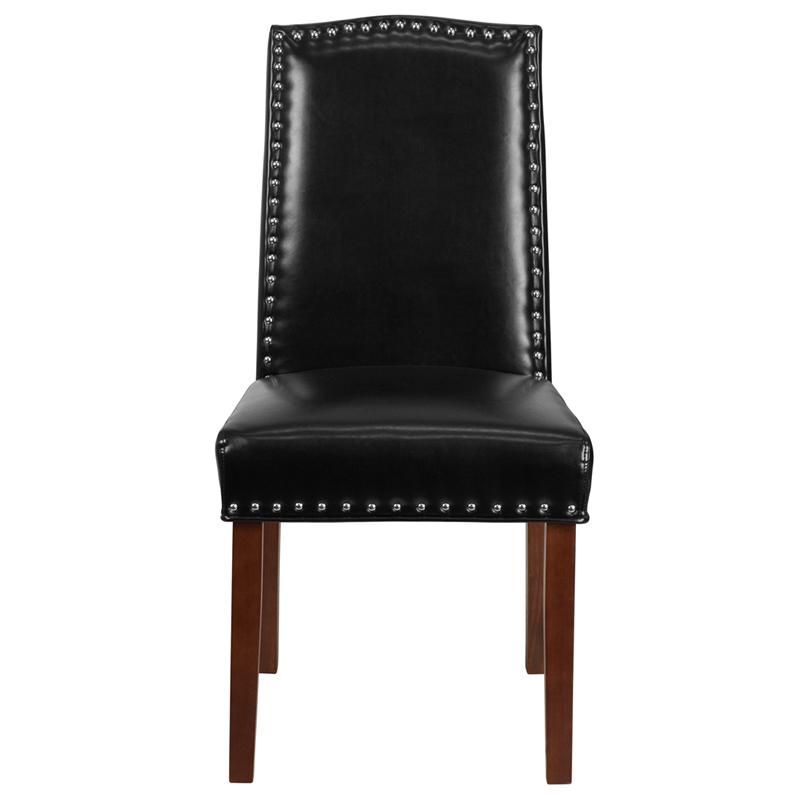 Hampton Hill Black LeatherSoft Parsons Chair with Silver Accent Nail Trim. Picture 4