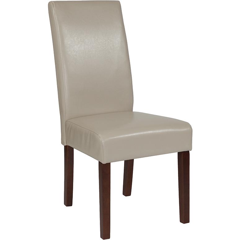 Ivory LeatherSoft Upholstered Panel Back Mid-Century Parsons Dining Chair. Picture 1