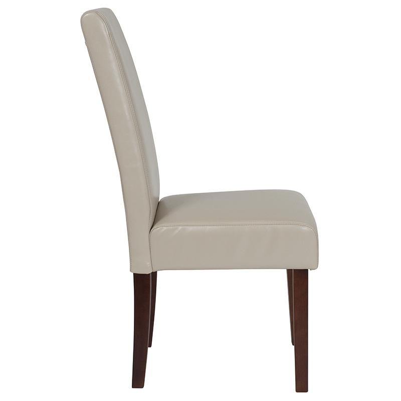 Ivory LeatherSoft Upholstered Panel Back Mid-Century Parsons Dining Chair. Picture 2