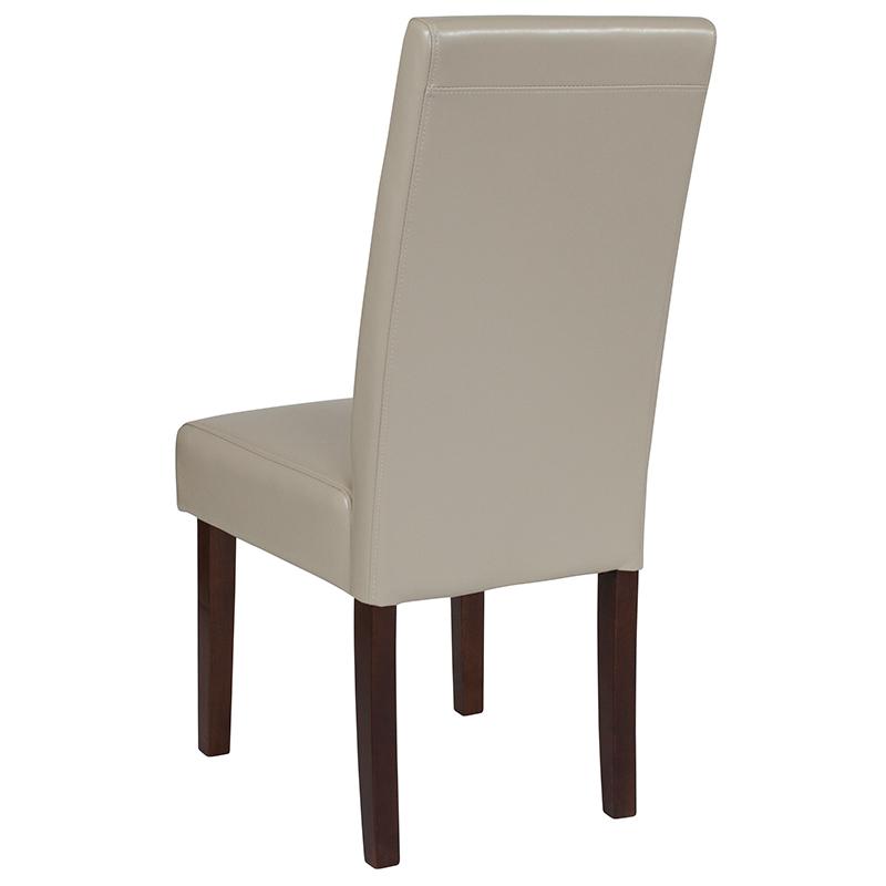 Ivory LeatherSoft Upholstered Panel Back Mid-Century Parsons Dining Chair. Picture 3