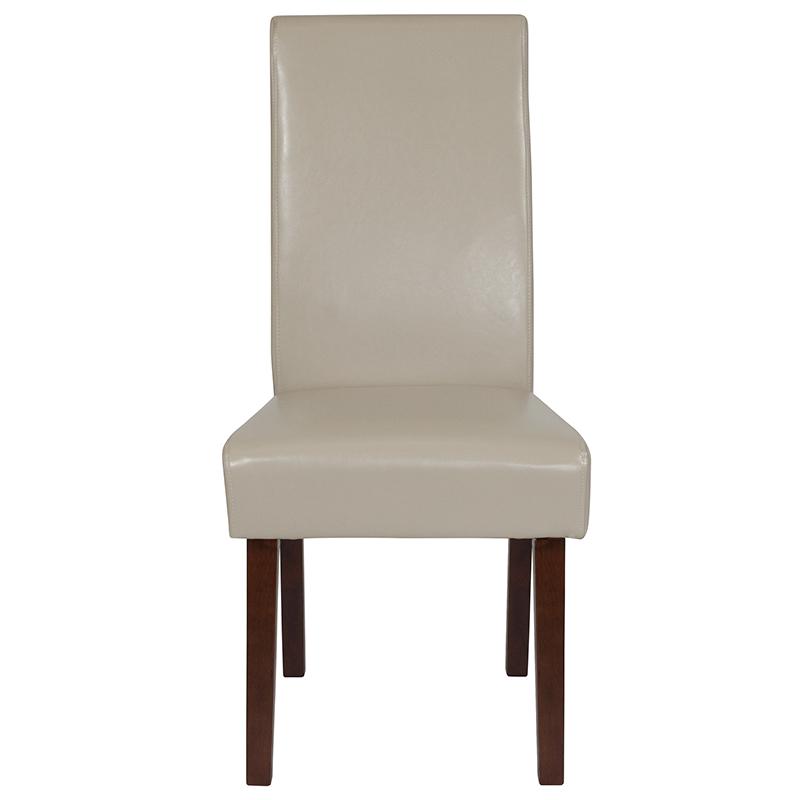 Ivory LeatherSoft Upholstered Panel Back Mid-Century Parsons Dining Chair. Picture 4