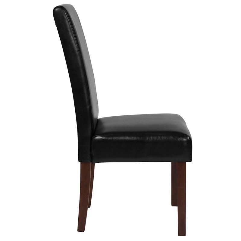 Black LeatherSoft Upholstered Panel Back Mid-Century Parsons Dining Chair. Picture 2