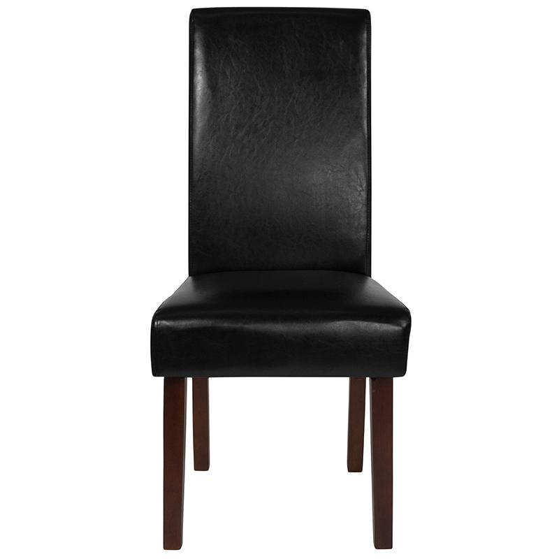 Black LeatherSoft Upholstered Panel Back Mid-Century Parsons Dining Chair. Picture 4