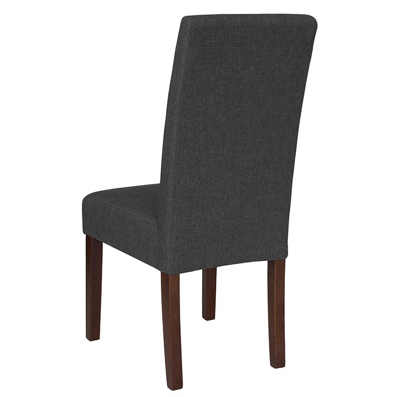 Gray Fabric Upholstered Panel Back Mid-Century Parsons Dining Chair. Picture 3