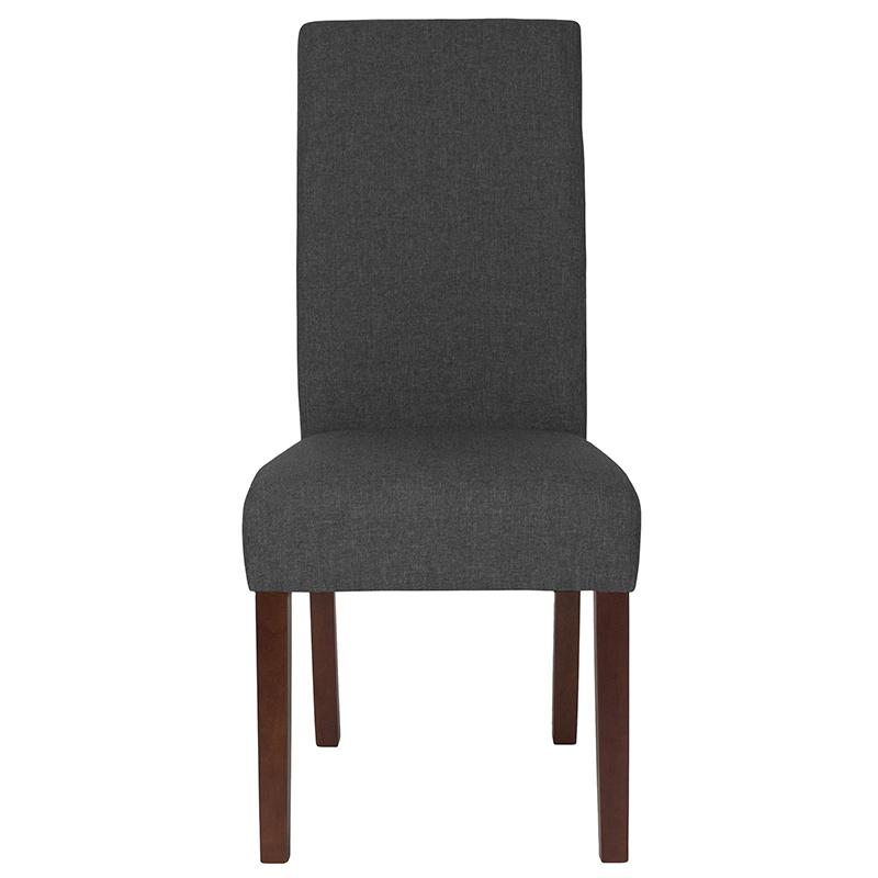 Gray Fabric Upholstered Panel Back Mid-Century Parsons Dining Chair. Picture 4