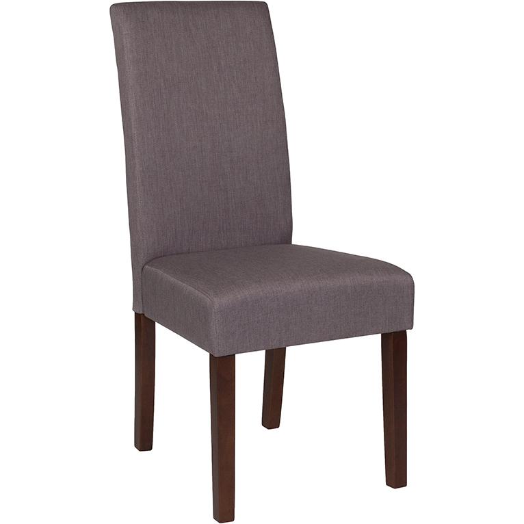 Light Gray Fabric Upholstered Panel Back Mid-Century Parsons Dining Chair. Picture 1