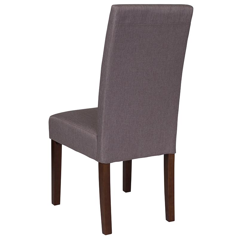 Light Gray Fabric Upholstered Panel Back Mid-Century Parsons Dining Chair. Picture 3