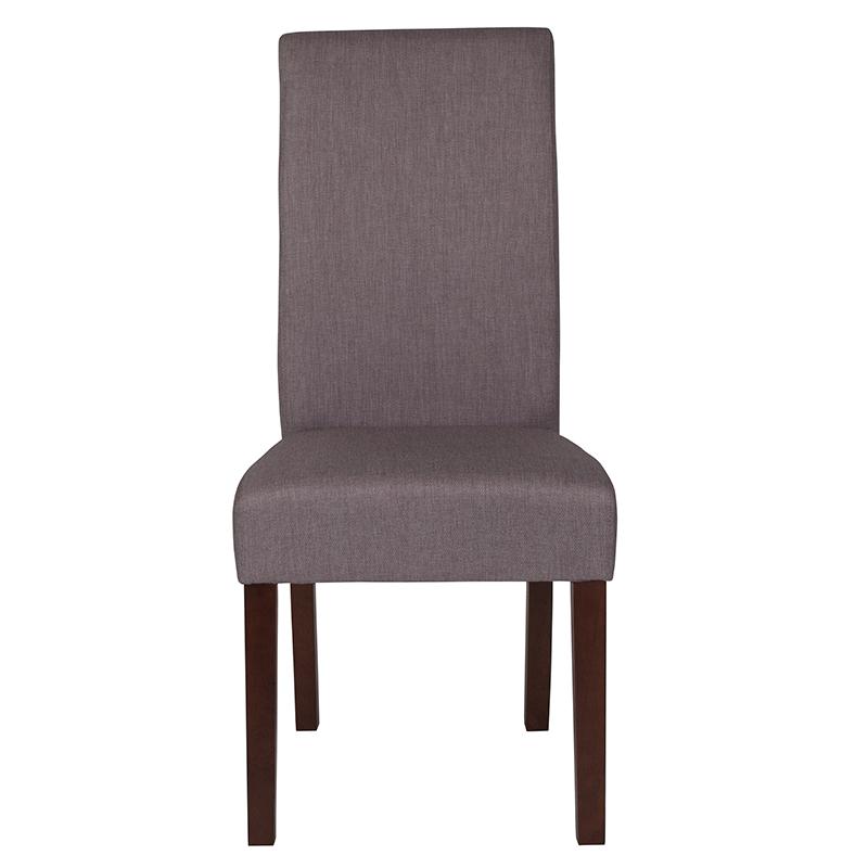 Light Gray Fabric Upholstered Panel Back Mid-Century Parsons Dining Chair. Picture 4