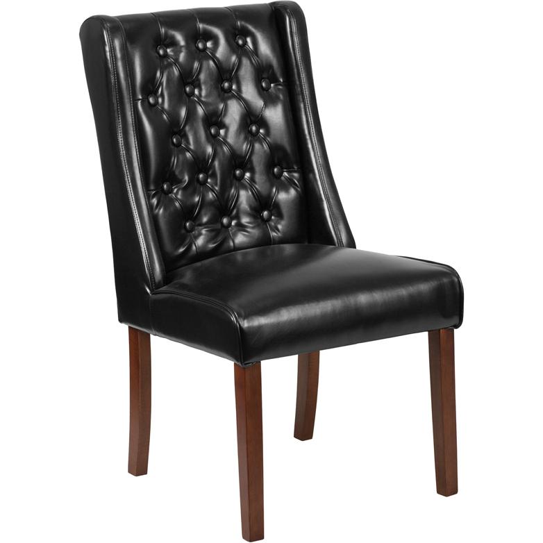 Preston Black LeatherSoft Tufted Parsons Chair. Picture 1
