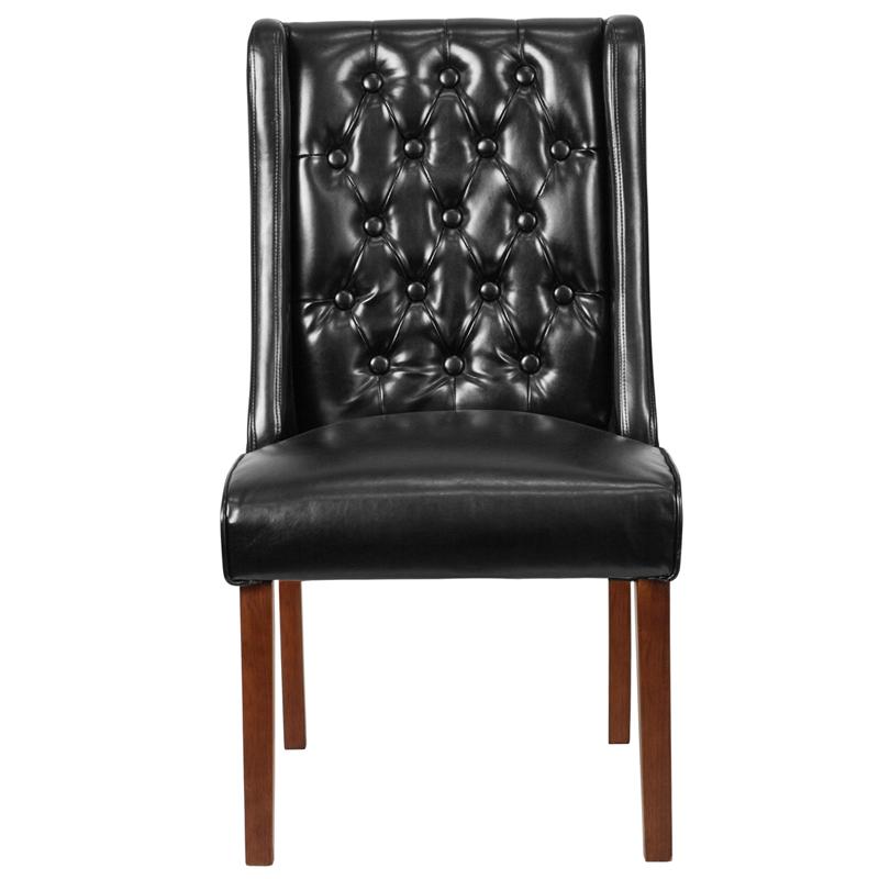 Preston Black LeatherSoft Tufted Parsons Chair. Picture 4