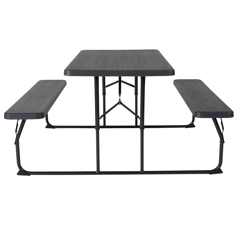 Charcoal Wood Grain Folding Picnic Table and Benches - 4.5 Foot Folding Table. Picture 3