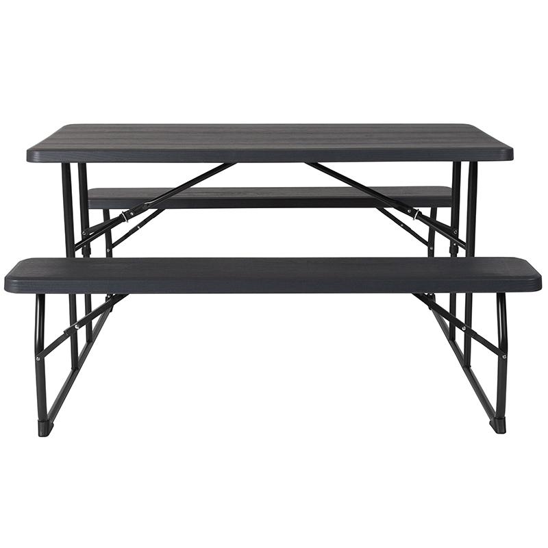 Charcoal Wood Grain Folding Picnic Table and Benches - 4.5 Foot Folding Table. Picture 4