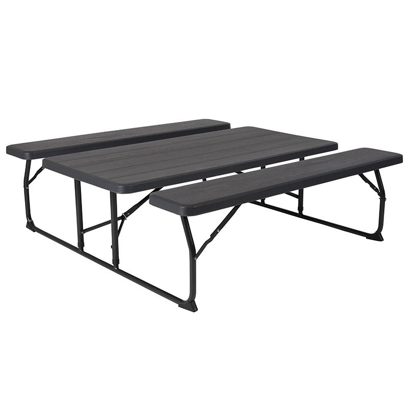 Charcoal Wood Grain Folding Picnic Table and Benches - 4.5 Foot Folding Table. Picture 5