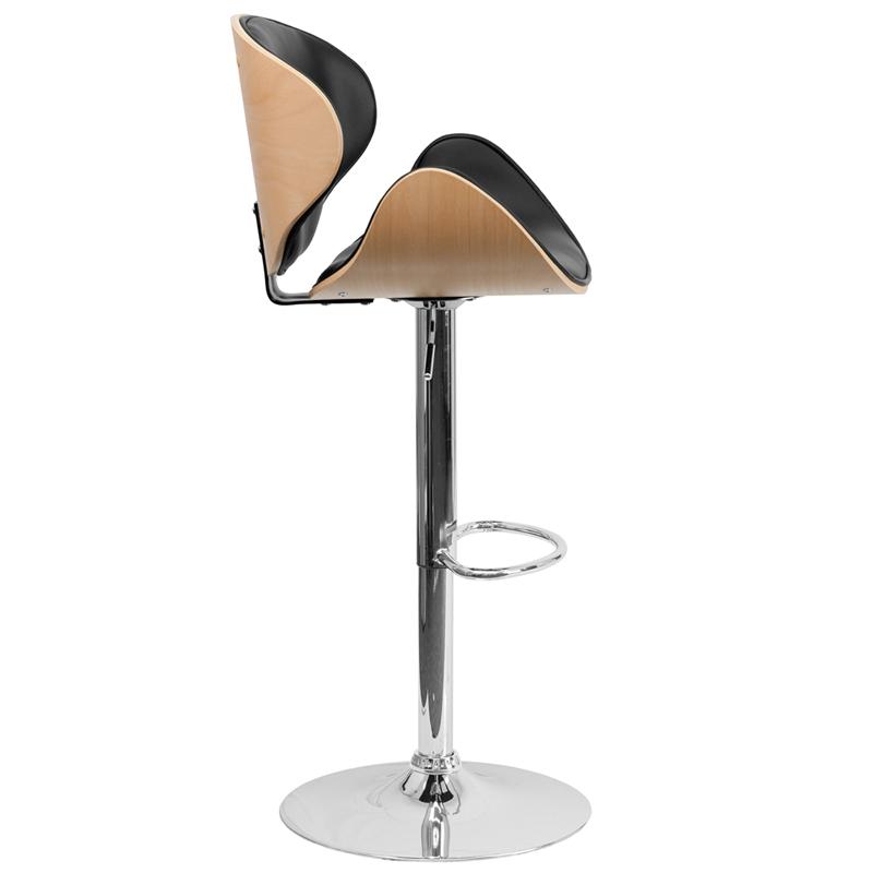 Beech Bentwood Adjustable Height Barstool with Curved Back and Black Vinyl Seat. Picture 2