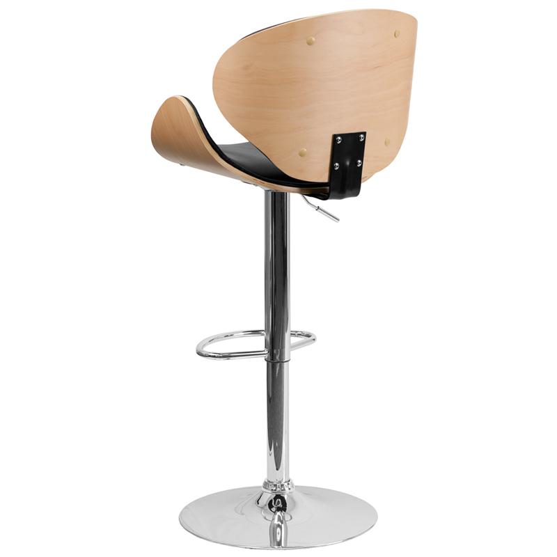 Beech Bentwood Adjustable Height Barstool with Curved Back and Black Vinyl Seat. Picture 3