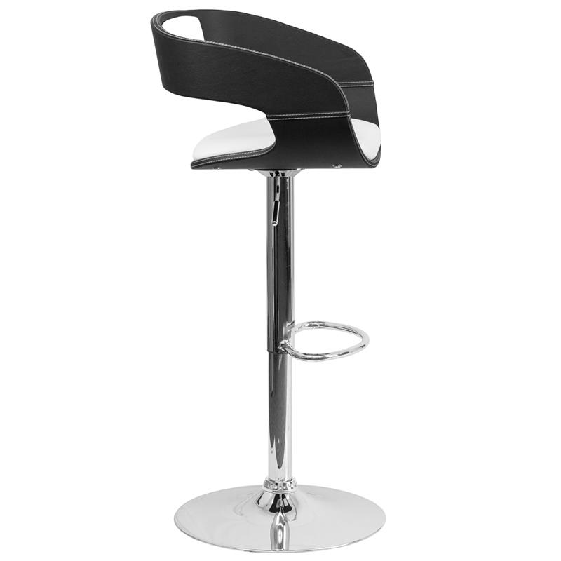 Bentwood Two Tone Black & White Vinyl Adjustable Height Barstool. Picture 2