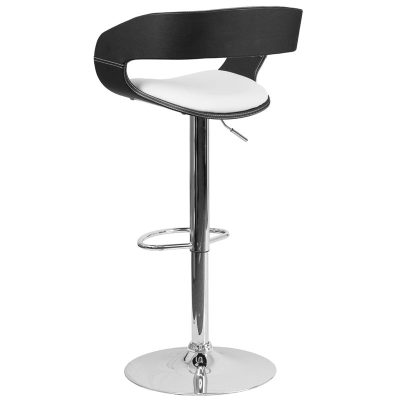 Bentwood Two Tone Black & White Vinyl Adjustable Height Barstool. Picture 3