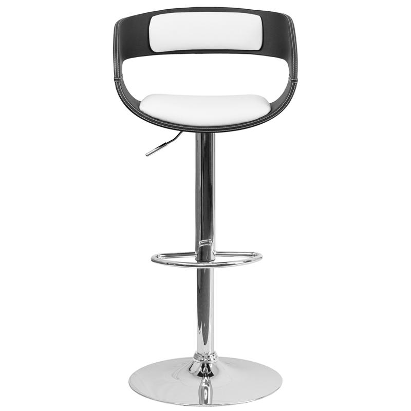 Bentwood Two Tone Black & White Vinyl Adjustable Height Barstool. Picture 4