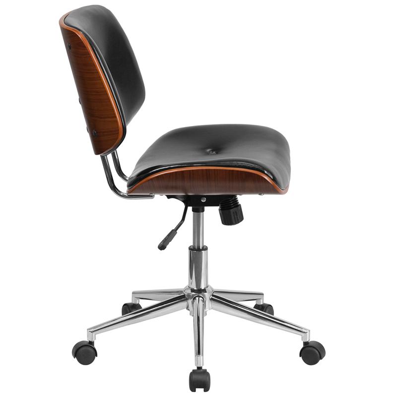 Low Back Black LeatherSoft Ergonomic Wood Swivel Task Office Chair. Picture 2