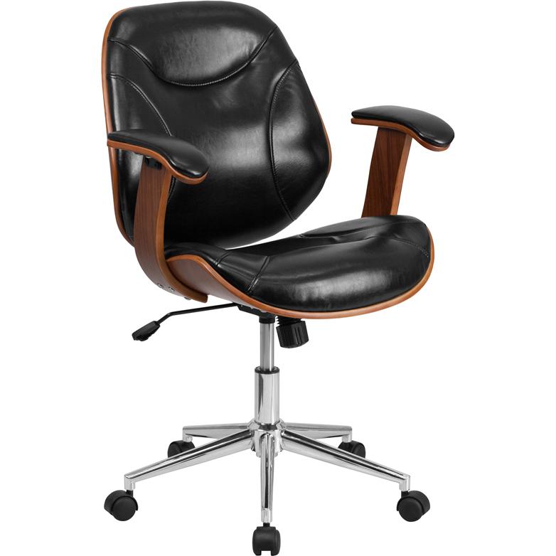 Mid-Back Black LeatherSoft Executive Ergonomic Wood Swivel Office Chair with Arms. The main picture.
