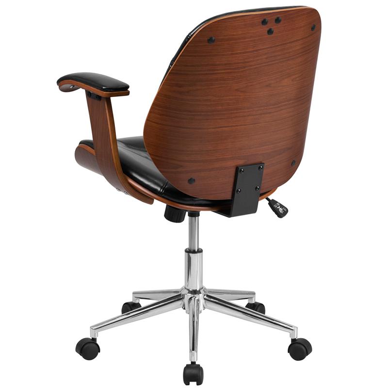 Mid-Back Black LeatherSoft Executive Ergonomic Wood Swivel Office Chair with Arms. Picture 3