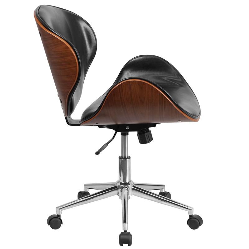 Mid-Back Walnut Wood Conference Office Chair in Black LeatherSoft. Picture 2