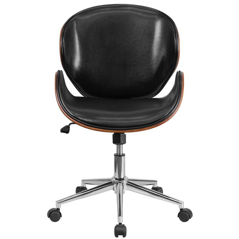 Mid-Back Walnut Wood Conference Office Chair in Black LeatherSoft. Picture 4